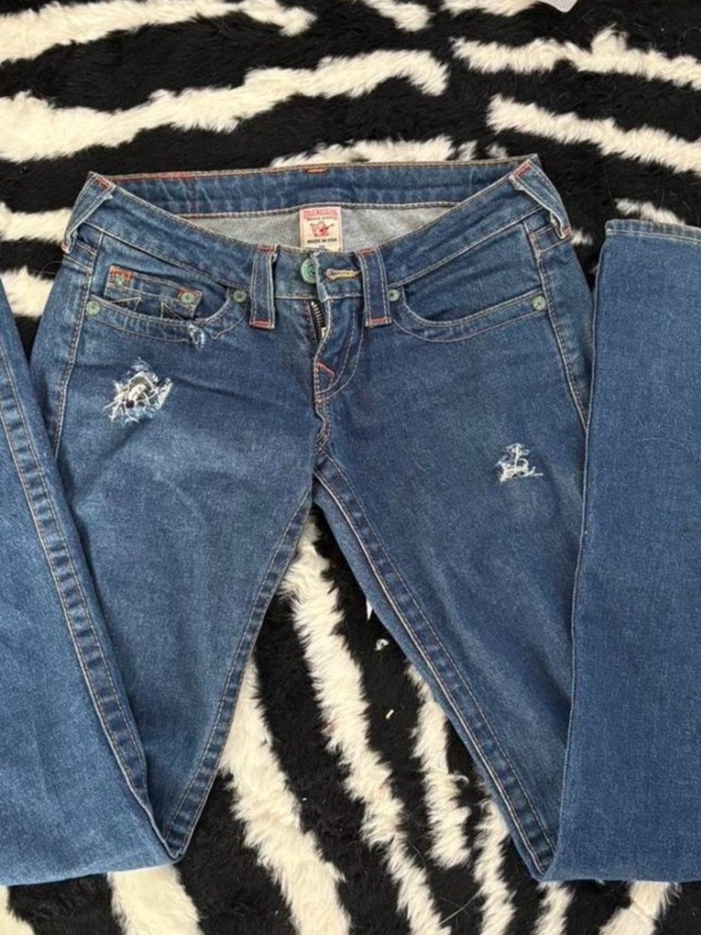True Religion Women's Distressed Skinny Jeans in Blue